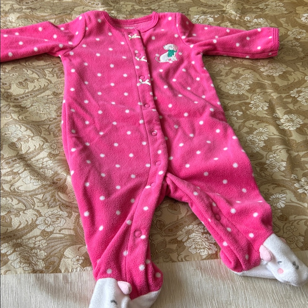 Pink Polka Dot Baby Onesie with Animal Design